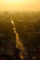 Aerial view of the streets of Yangon, Rangun, Myanmar, Burma. September 2009