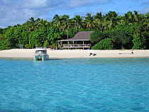 Boat moored just off Mounu Island, Vava'u, Kingdom of Tonga, South Pacific, August 2005