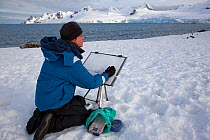 Watercolour artist, David McEown, painting on Half Moon Island, Antarctic peninsula, November 2008