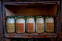 Jars of salt in Shackleton's hut (used by Shackleton and his men during 1907-1909) Cape Royds, Ross Island, Antarctica, December 2008