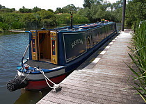 Narrow boat moored on the River Avon near Bath, England, UK, 2009.