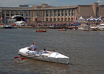 Annie Januszewski and Mel King with their original crew, training to row across the Atlantic in the WoodVale Challenge. Bristol Floating Harbour during the Harbour Festival, UK, August 2009. ^^^The te...