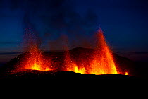 Volcanic eruption near Eyjafjallajoekull glacier, Iceland, 24th March 2010. Volcano previously dormant since 1821.