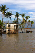Home threatened by rising sea levels, Passur river, Ganges delta, climate change, Bangladesh, November 2008