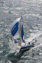Miguel Danet and Damien Cloarec on Figaro yacht "Concarneau-St. Barthelemy". Transat AG2R, Port la Foret, Brittany, March 2010.