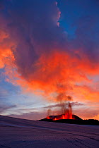 Volcanic eruption near Eyjafjallajoekull glacier, ash and smoke exploding into the air, Iceland, 24/03/2010. Volcano dormant since 1821.