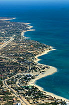 Aerial view of Rosarito town coastal development, Baja California, Mexico, April 2008