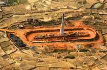 Aerial view of a brick factory, Himalayan foothills, Nepal, December 2007