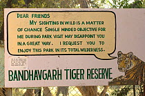 Sign warning tourists of liklihood of not seeing a tiger on a visit to Bandhavgarh NP, Madhya Pradesh, India