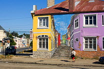 Painting on the side of a house creating illusion of passageway, Punta Arenas, Chile, January 2006.