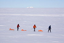 Adventurers dragging their equipment as they practise for skiing the 'Last Degree' to the South Pole, Patriot Hills, Antarctica, January 2006.