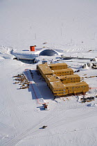 Aerial view of the Amundsen-Scott Research Station, showing the Dome being dismantled and the new building. South Pole, Antarctica, January 2006.