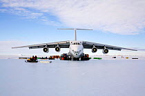 Ilyushin 76TD, a Russian cargo plane, on the Blue Ice Runway at Patriot Hills. Antarctica, January 2006.
