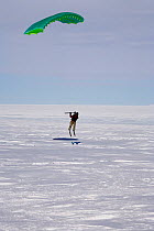 Ski sailing in good wind at Patriot Hills. Antarctica, January 2006.