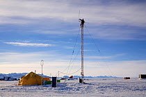 Maintenance on the Radio Mast on a day with little wind. Patriot Hills, Antarctica, January 2006.