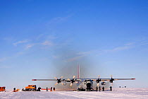 C130 equipped with skis filled with scientific equipment. Patriot Hills, Antarctica, January 2006.