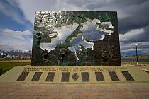 The memorial to the war in the Falklands or Malvinas, along the shore in Ushuaia, Argentina, October 2006.