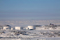 Fuel storage tanks over by the garbage dump away from the town of Iqaluit. Baffin Island, Nunavut, Canada, April 2008.