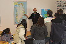 Lesson on the value of tourism in the Greenland economy in the school at Scoresbysund by Thor Hjarsen. Greenland, September 2005.