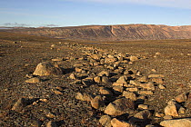 Line of boulders, sorted into a line by the action of the frost over many years. Dombrava River Valley. Hurry Inlet, East Greenland, September 2005.