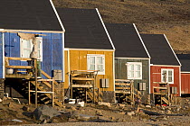 Brightly coloured Inuit homes in the community of Qaanaaq, Northwest Greenland, September 2008.