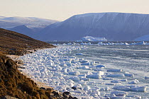 Glacial ice along the shore of Inglefield Bay at Qaanaaq in Northwest Greenland, September 2008.
