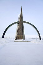 Monument of the Arctic Circle near Salekhard, Yamal, Northwest Siberia, Russia, February 2007.