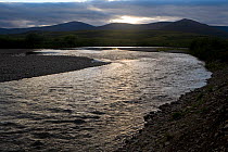 The Bolshaia Paipudyna River at dusk in the Polar Ural Mountains. Yamal, Western Siberie, Russia, Summer 2007.