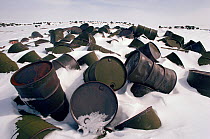 Oil drums discarded by US military on the Melville Peninsula, Nunavut, Canada, 1992.