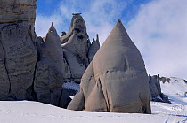 The Hoodoo's, a dramatic land form in a river valley on Bylot Island, Pond Inlet, Nunavut, Canada, 1999.