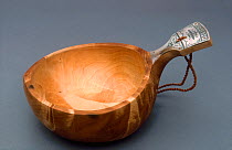 Sami Pahkakuppi, birch wood bowl with decorated handle, used for milking Reindeer, Finland.