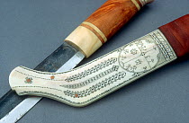Fine engraving on Reindeer antler sheath of a Sami knife, Finland.