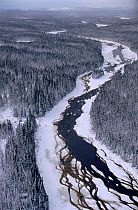 Kenamu river flowing through boreal forest shortly before freeze up. Labrador, Canada, 1997.