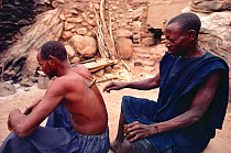 Dogon healer letting blood in attempt to cure man suffering from fever. Tireli, Mali, West Africa, 1981.