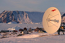 Parabolic antenna outside Inuit community of Savissivik. Northwest Greenland, 1996.