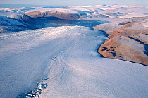 Kangerdlugssuaq glacier, where two glaciers from the Greenland icecap join and flow to the sea. Northwest Greenland, 1991.