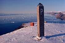 Monument erected to US explorer Robert Peary at Cape York, Northwest Greenland, 1991. Editorial use only.