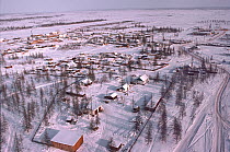 Aerial view across village of Amalone, central Chukotka, Siberia, Russia, 1994.