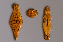 Ritual objects carved from Walrus ivory (circa 1000 BC - 1000 AD) Bering Strait, Chukotka, Siberia, Russia, 2004.