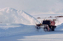 Snow plough clearing road between Murmansk and Nikel. Kola Peninsula, Northwest Russia, 2005.