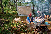 Sami women at summer fishing camp near Lovozero. Kola Peninsula, Northwest Russia, 2005.