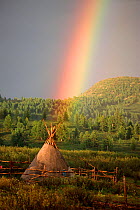 Rainbow over herders' tent in Todzhu. Republic of Tuva, Siberia, Russia, 1998.