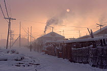 Street scene in Verkhoyansk, the coldest town in the Northern Hemisphere. Yakutia, Siberia, Russia, 1999.