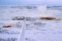 Aerial view of gas fields near Noviy Urengoy. Western Siberia, Russia, 2000.