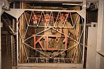 Workers in a lift at the end of their shift at the October Mine near Norilsk. Western Siberia, Russia, 2000.