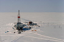 Gas drilling platform on the tundra in Gazprom's Bovanenkovo field. Yamal, Western Siberia, Russia, 1993.