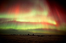 Northern lights (Aurora borealis) over a Nenets herders' camp. Yamal Peninsula, Western Siberia, Russia, 2001