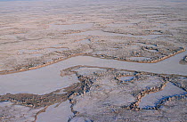 Aerial view of autumn tundra on the Yamal Peninsula, Western Siberia, Russia, 2001.