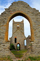 Ruins of 15th century St. Michael's church on Barrow Mump hill, Burrowbridge, Somerset Levels. UK. June 2009