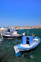 Sigri harbour with small fishing boats, Isle of Lesbos / Lesvos, Greece. August 2009